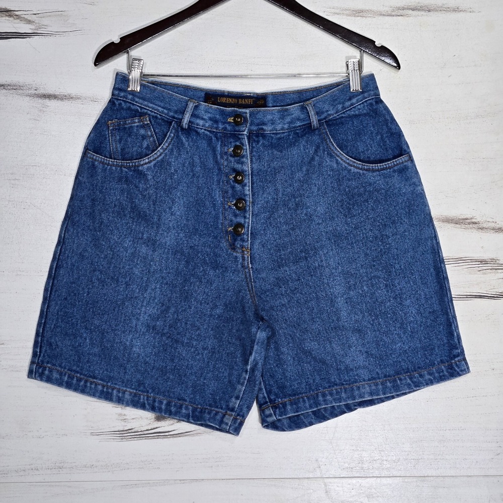 Lorenzo Banfi Big Ben Mom Shorts Womens Size 14 Medium Blue 7" Denim Button Fly